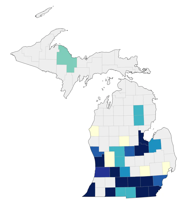 Black-necked Stilt county map