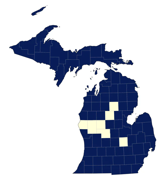 Black-throated Blue Warbler county map