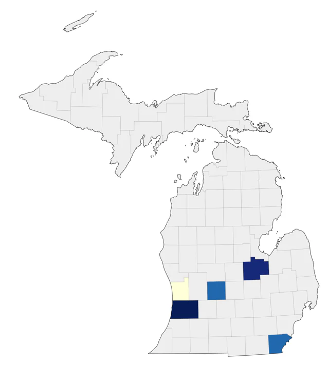 Curlew Sandpiper county map
