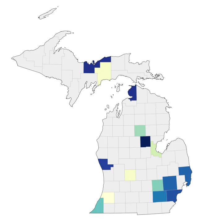 European Goldfinch county map