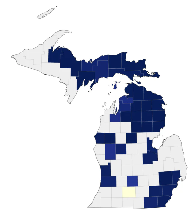 Kirtland's Warbler county map