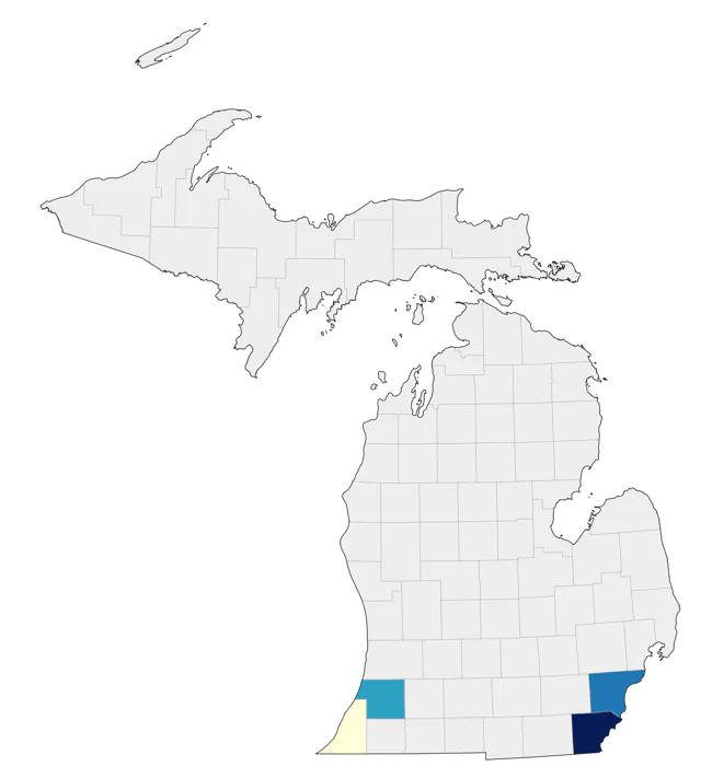Long-billed Curlew county map