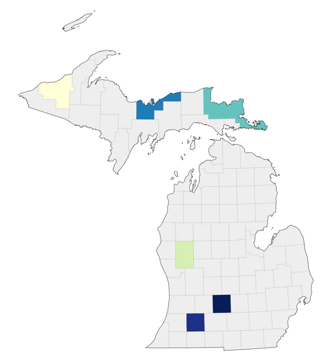 Northern Wheatear county map