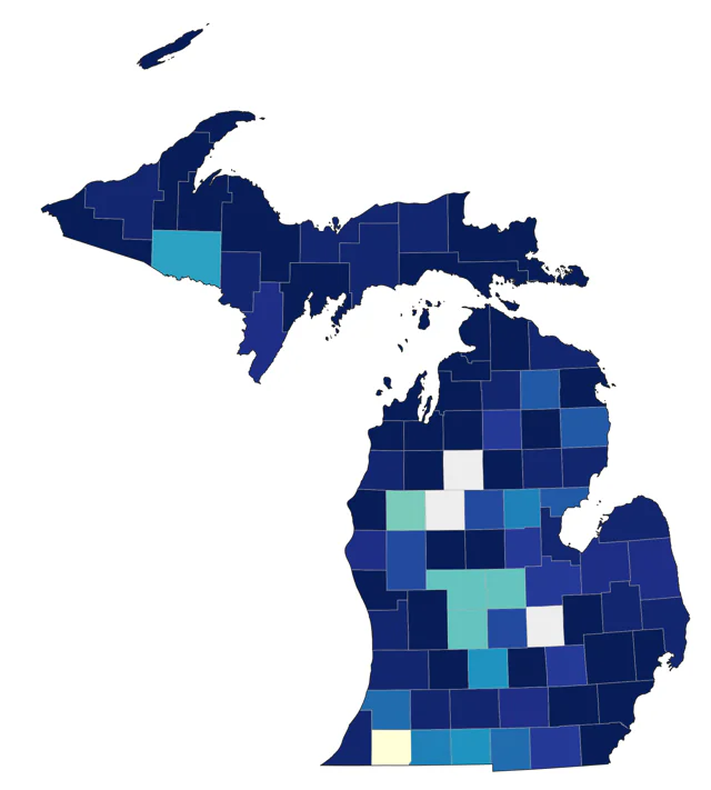 Red-necked Grebe county map
