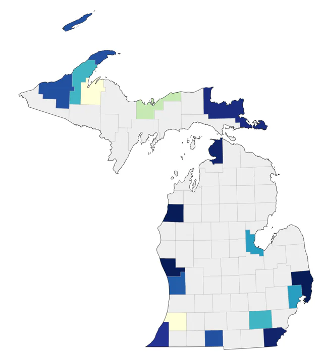 Red Phalarope county map