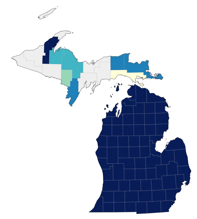 Tufted Titmouse county map