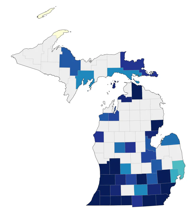 Yellow-throated Warbler county map