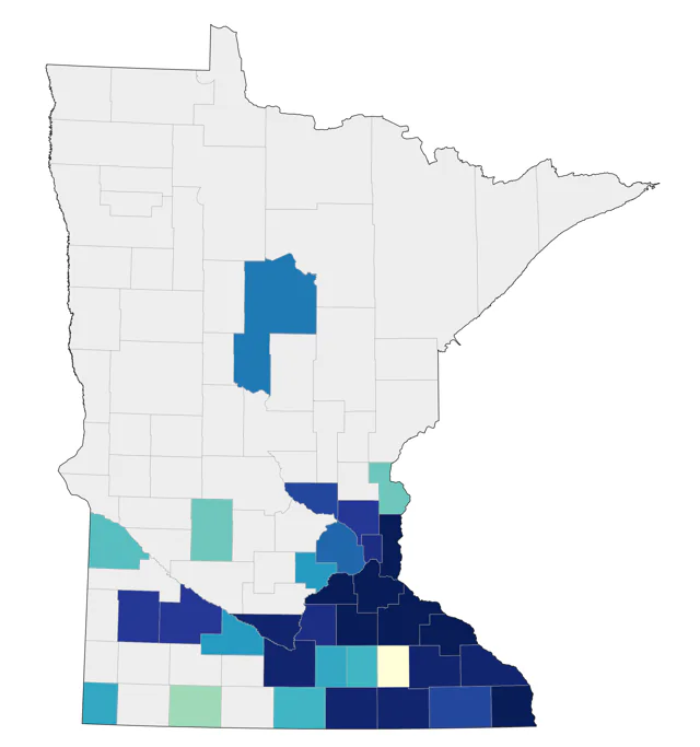 Bell's Vireo county map