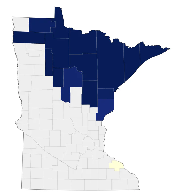 Boreal Chickadee county map