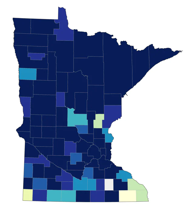 Red-necked Grebe county map