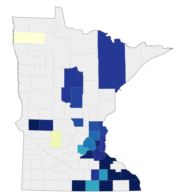 Yellow-throated Warbler county map