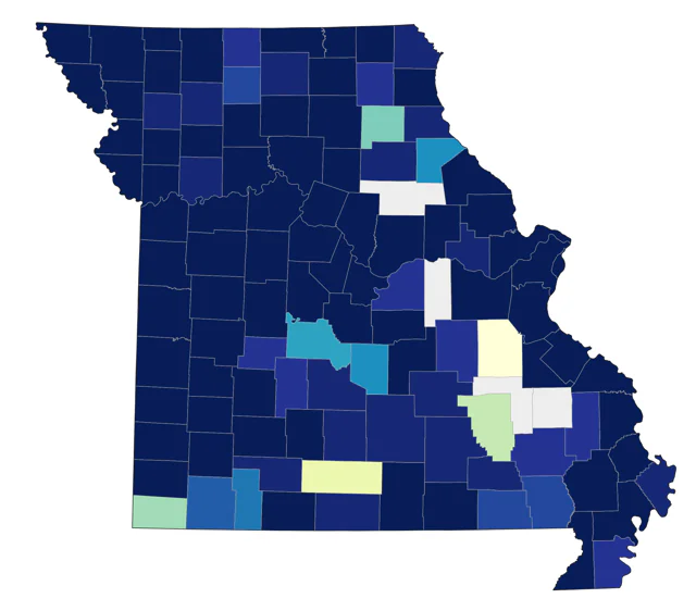 Bell's Vireo county map