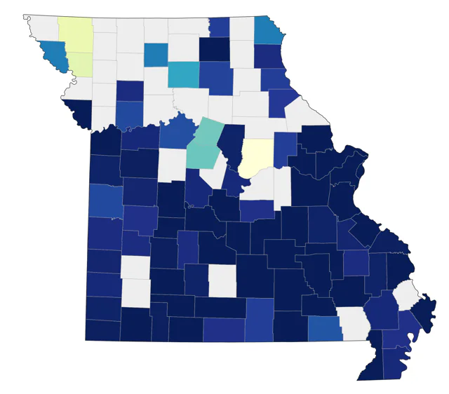 Cerulean Warbler county map
