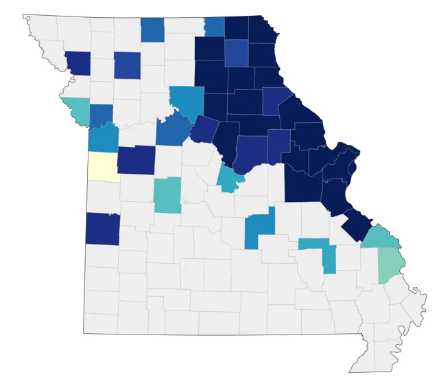 Eurasian Tree Sparrow county map