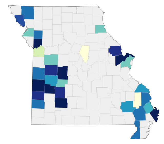 Neotropic Cormorant county map