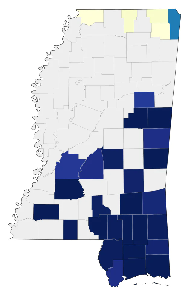 Bachman's Sparrow county map