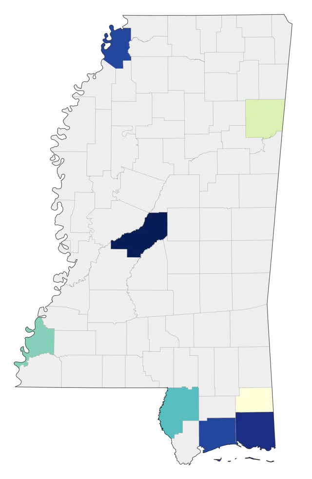 Bell's Vireo county map