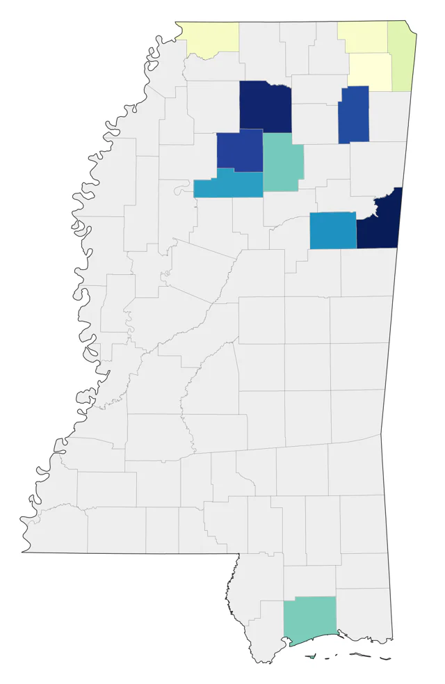 Bewick's Wren county map