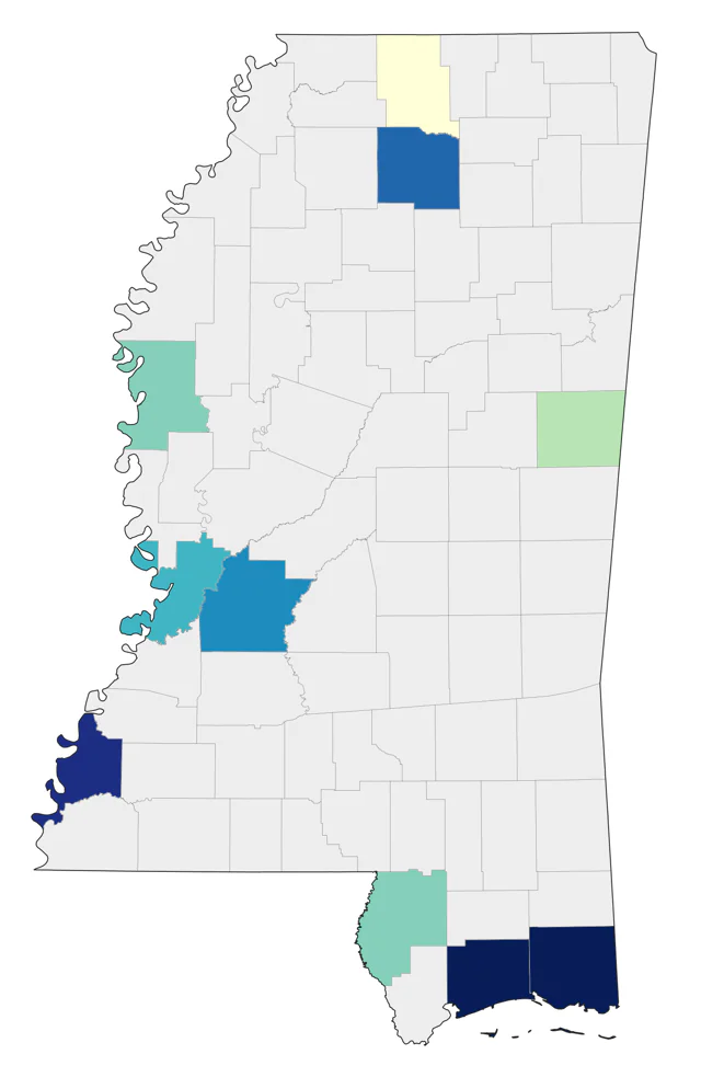 Black-throated Blue Warbler county map