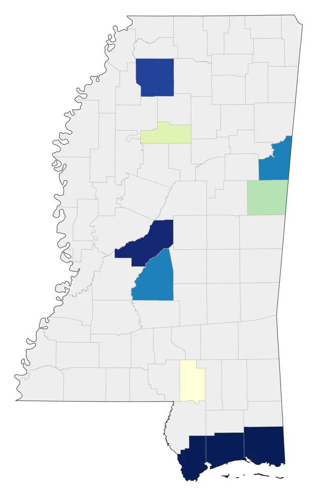 Brown Pelican county map