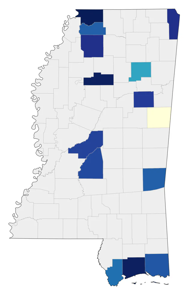 Common Merganser county map