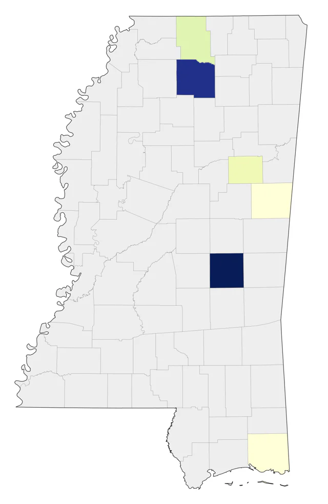 Evening Grosbeak county map