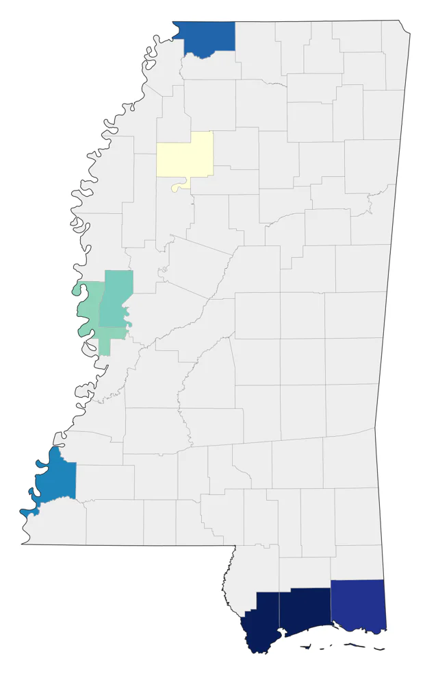 Fulvous Whistling-Duck county map