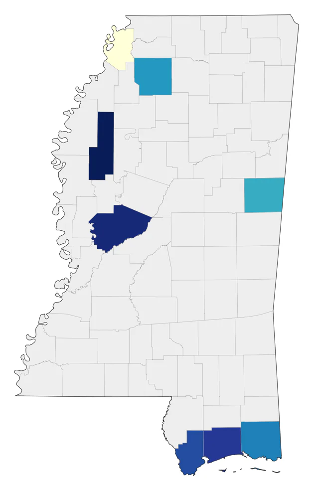Long-billed Curlew county map