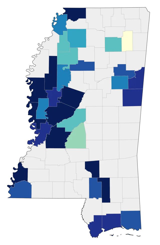Neotropic Cormorant county map