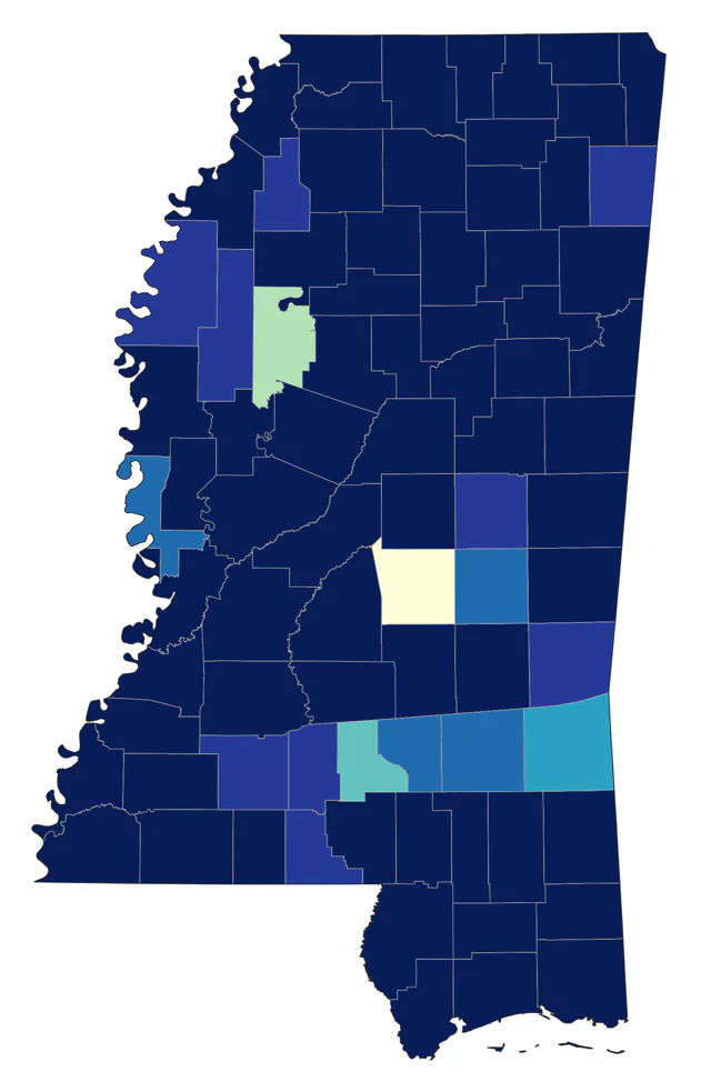 Northern Parula county map