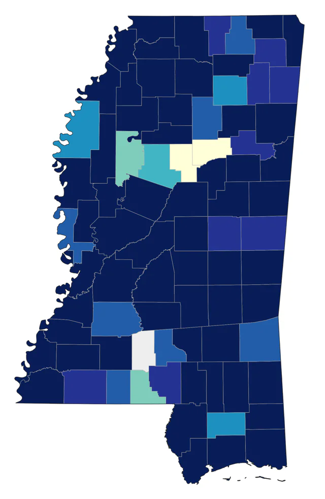 Yellow-throated Warbler county map