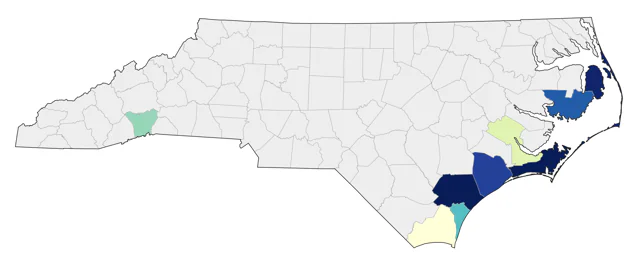 Long-billed Curlew county map