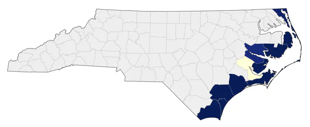Saltmarsh Sparrow county map