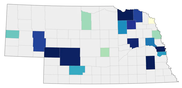 Red-necked Grebe county map