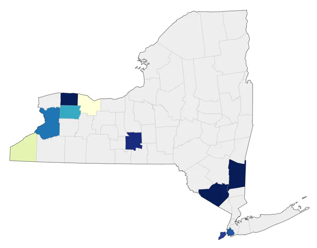 Neotropic Cormorant county map