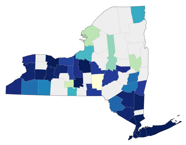 Yellow-throated Warbler county map