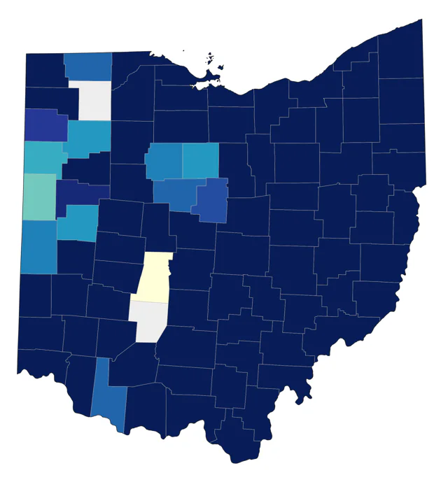 Cerulean Warbler county map