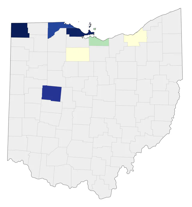 Curlew Sandpiper county map