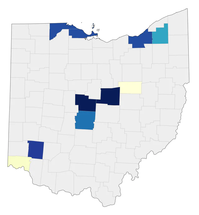 European Goldfinch county map