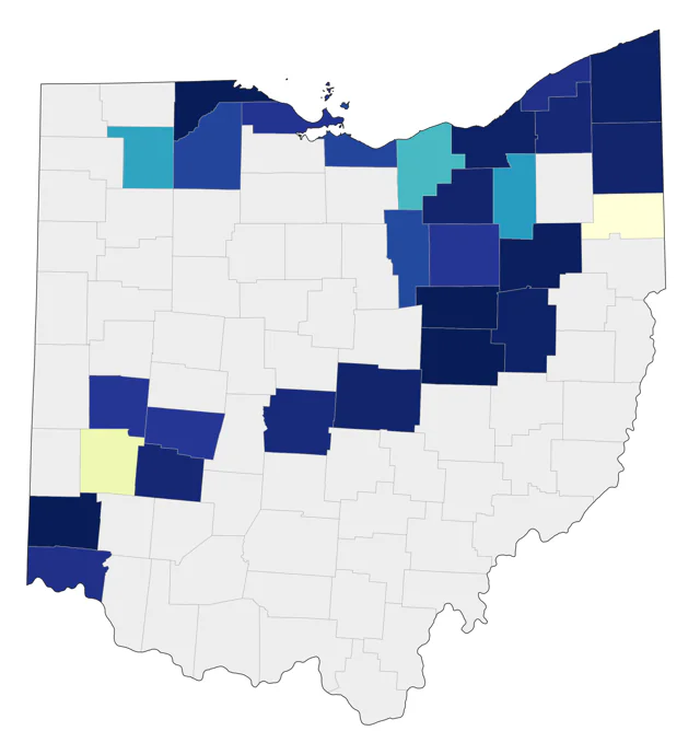 Harris's Sparrow county map