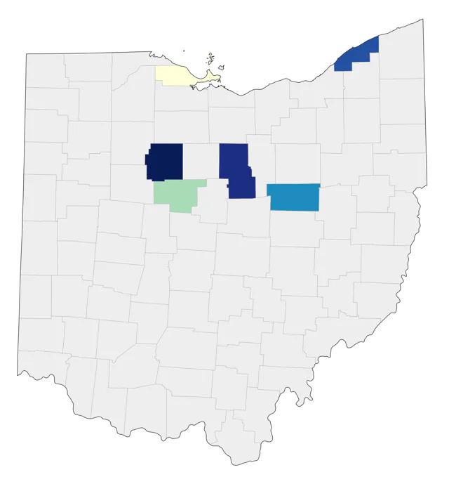Northern Wheatear county map