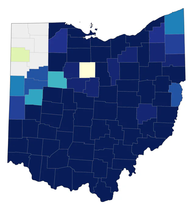 Prairie Warbler county map