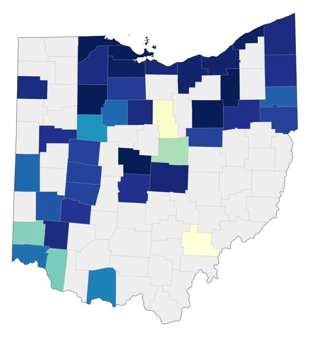 Yellow-headed Blackbird county map