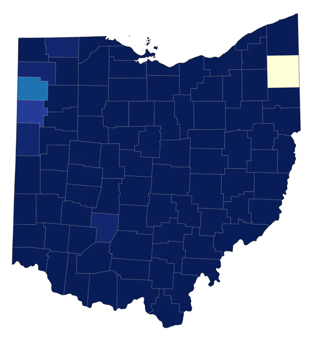 Yellow-throated Warbler county map