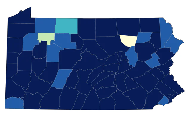 American Pipit county map