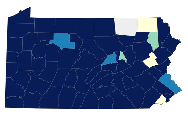Cerulean Warbler county map
