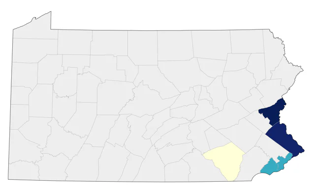 Curlew Sandpiper county map