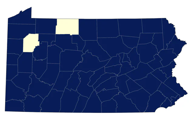 Pine Warbler county map