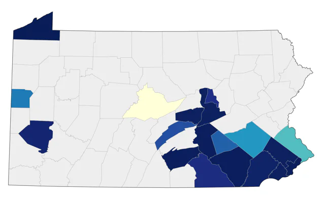 Tricolored Heron county map