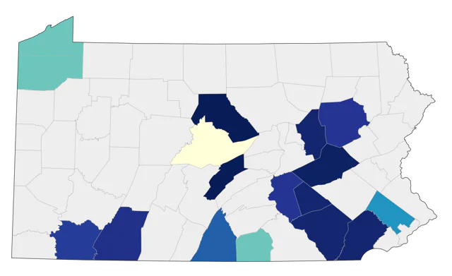 Wood Stork county map